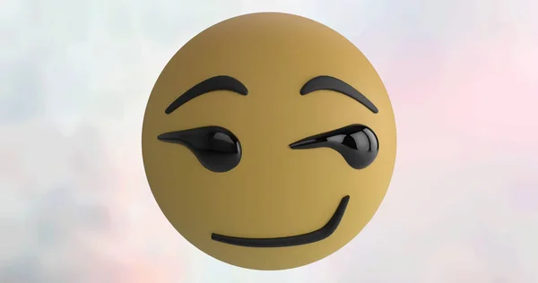 Εικόνα Του Χαμογελαστού Εικονιδίου Emoji Πάνω Από Φόντο Σύννεφο Παγκόσμια — Φωτογραφία Αρχείου
