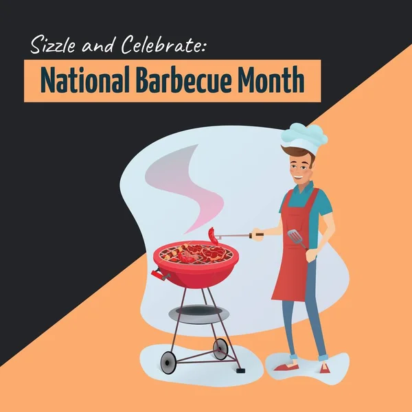 Illustration Sizzle Celebrate National Barbecue Month Text Male Chef Cooking — Stock Photo, Image
