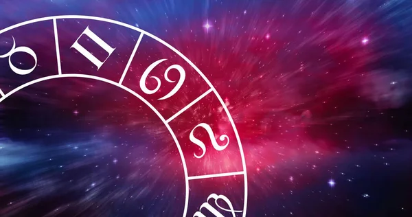 Zusammensetzung Des Sternzeichenrades Mit Kopierraum Über Sternen Astrologie Horoskop Und — Stockfoto