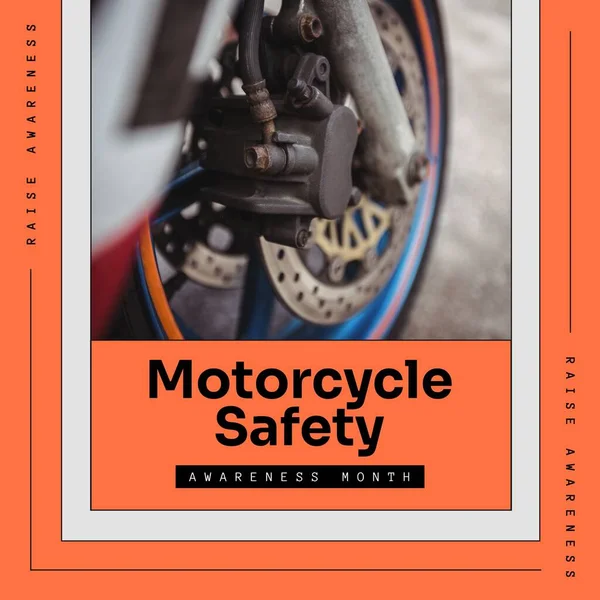 Composição Texto Mês Conscientização Segurança Motocicleta Com Close Roda Sobre — Fotografia de Stock