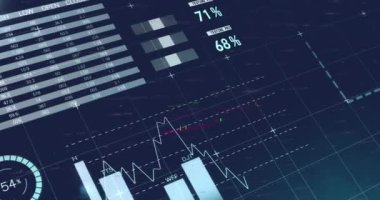 Mavi arkaplan ile ızgara ağı üzerinden istatistiksel veri işleme animasyonu. İş veri teknolojisi kavramı