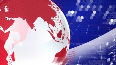 Mor arkaplandaki veri işlemesine karşı haber metni afişi ve dönen dünya animasyonu. - Evet. Küresel ağ ve haber yayın teknolojisi kavramı