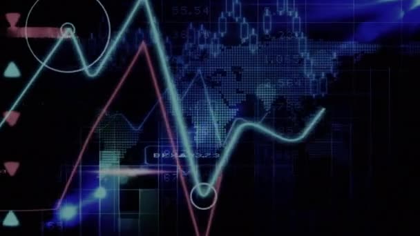 Animation Financial Data Processing World Map Global Business Finances Computing — Vídeo de stock