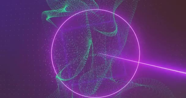 Cyfrowa Animacja Kształtów Neonów Zielonych Fal Fioletowym Tle Globalne Sieci — Wideo stockowe
