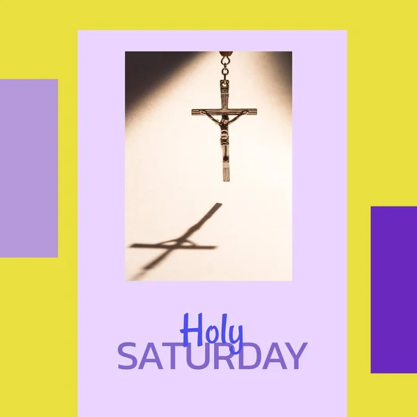 Obrázek Svatého Sobotního Textu Nad Růžencem Křížem Svatá Sobota Koncepce — Stock fotografie