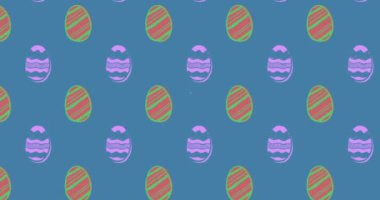 Paskalya yumurtalarının animasyonu ve mutlu paskalya metinleri. Paskalya, gelenek ve kutlama konsepti dijital olarak oluşturuldu.