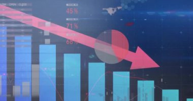 Okla finansal veri işleme animasyonu. Küresel iş, finans, hesaplama ve veri işleme kavramı dijital olarak oluşturulmuş video.