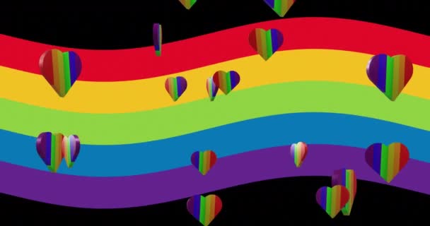 彩虹心在彩虹背景上的动画 Pride Month Lgbt Equality Human Rights Concept Digital Generated — 图库视频影像