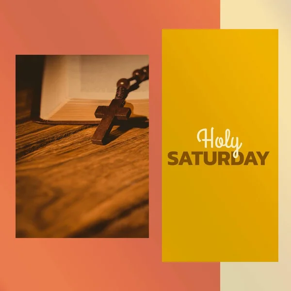 Afbeelding Van Heilige Zaterdag Tekst Kruis Bijbel Heilige Zaterdag Viering — Stockfoto