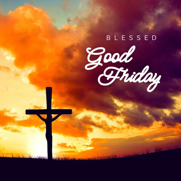 Image Blessed Good Friday Text Clouds Cross Blessed Good Friday — Stock Photo, Image