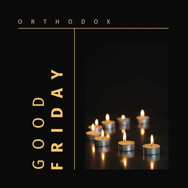 Image of orthodox good friday text over candles. Good friday and celebration concept digitally generated image.