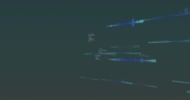 Soyut arkaplan karşısında bilgisayar dilinin üzerindeki ses dalgalarının ve çubukların animasyonu. Dijital olarak üretilmiş, hologram, illüstrasyon, aydınlatma, kodlama, makine öğrenme ve teknoloji kavramı.