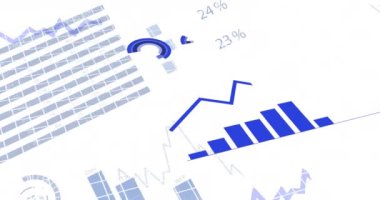 Animation of financial data processing over grid. Global business, finances, computing and data processing concept digitally generated video.