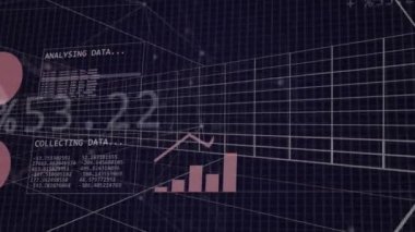 Animation of financial data processing over grid. Global business, finances, computing and data processing concept digitally generated video.