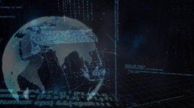 Animation of connections and data processing over globe. Global business, finances, computing and data processing concept digitally generated video.