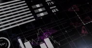 Matematiksel denklemlerin ve veri işlemenin animasyonu. Küresel bilim, iş, finans, hesaplama ve veri işleme kavramı dijital olarak oluşturulmuş video.