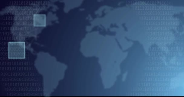 Анімація Квадратів Обробкою Даних Карті Світу Концепція Глобального Бізнесу Цифрового — стокове відео