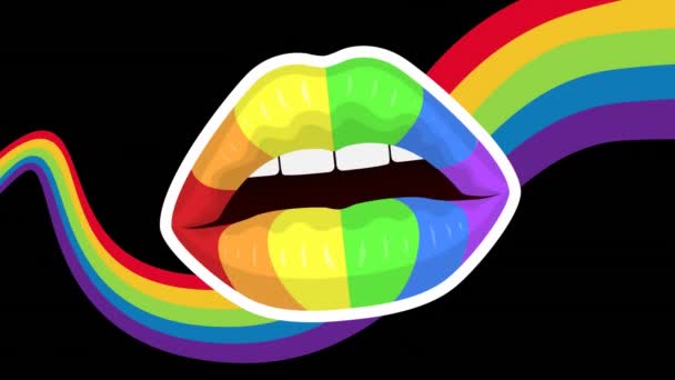 虹の背景に虹の唇のアニメーション プライド月間 Lgbt 平等と人権の概念デジタルで生成されたビデオ — ストック動画