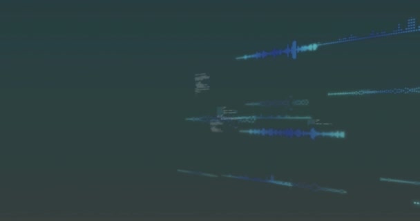 Animering Ljudvågor Och Barer Över Datorspråk Mot Abstrakt Bakgrund Digitalt — Stockvideo