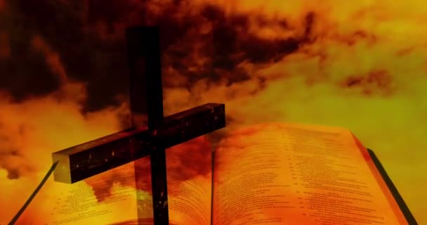 Анимация Золы Среды Над Христианским Крестом Библией Пасха Религия Традиции — стоковое видео