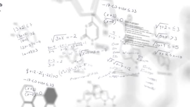 Анимация Математических Формул Обработка Данных Белом Фоне Концепция Глобальной Науки — стоковое видео
