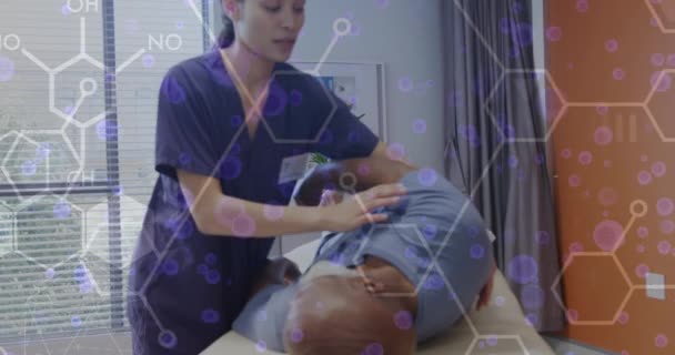 患者との出生女性医師以上の科学データ処理のアニメーション グローバル医療 コンピューティング データ処理の概念デジタル生成されたビデオ — ストック動画