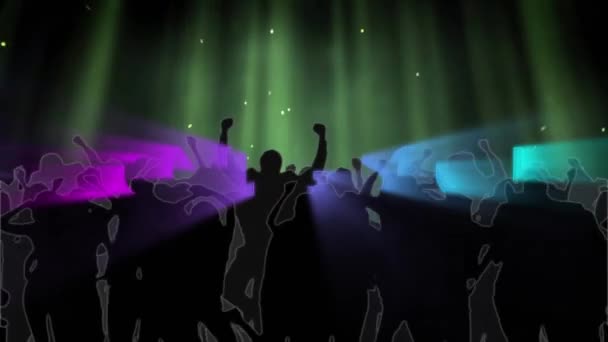 Animação Vir Breve Texto Sobre Pessoas Dançando Brilhando Trilhas Luz — Vídeo de Stock