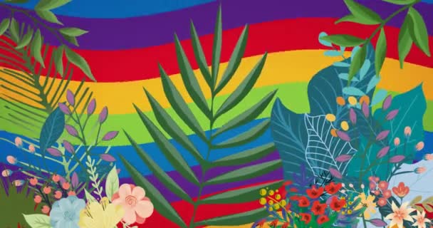 裤子和花朵在彩虹背景上的动画 春光与自然概念数码视频 — 图库视频影像