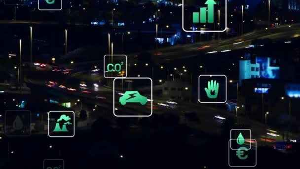 Animation Sustainable Icon Squares Time Lapse Moving Vehicles Bridge Street — Stock Video