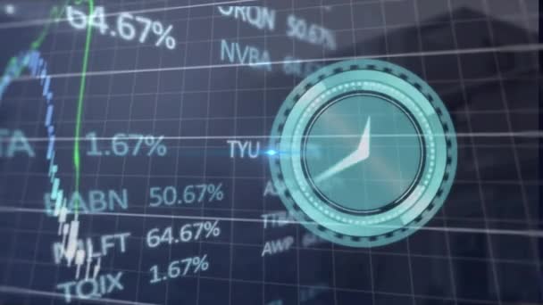 Animación Del Reloj Tic Tac Punto Luz Azul Procesamiento Datos — Vídeos de Stock
