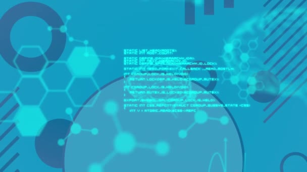 人間の脳のアニメーション 青の背景に科学的なデータ処理 グローバルサイエンス コンピューティング データ処理の概念デジタルで生成されたビデオ — ストック動画