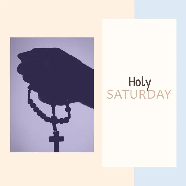 Image Holy Saturday Text Hands Holding Rosary Holy Saturday Celebration — Stock Photo, Image