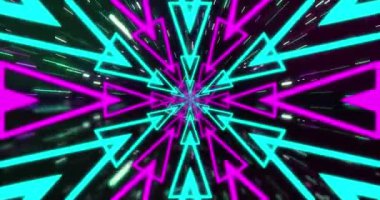 Oklar üzerinde hareket eden neon yeşil patikaların animasyonu. Soyut arkaplan, geçmişe dönük gelecek ve dijital olarak oluşturulmuş görüntü konsepti.