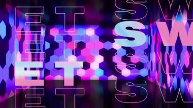 Siyah arkaplanda renkli şekiller üzerine tatlı metin animasyonu. Geçmişe dönük gelecek, renk ve arkaplan kavramı dijital olarak oluşturulmuş video.