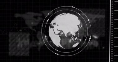 Animation of financial data processing over globe. Global business, finances, computing and data processing concept digitally generated video.