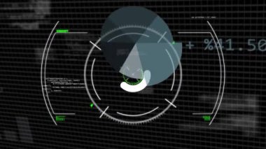 Animation of financial data processing over scope. Global business, finances, computing and data processing concept digitally generated video.