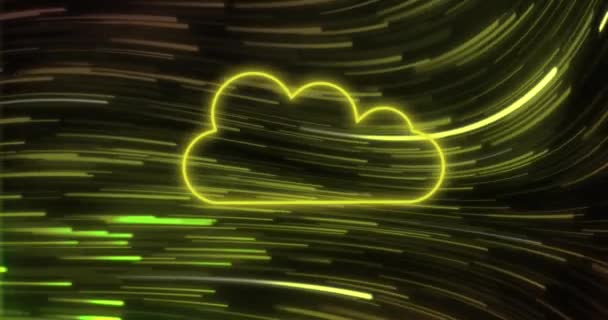 Sarı Patikaların Üzerindeki Neon Bulut Simgesinin Animasyonu Soyut Arkaplan Geçmişe — Stok video