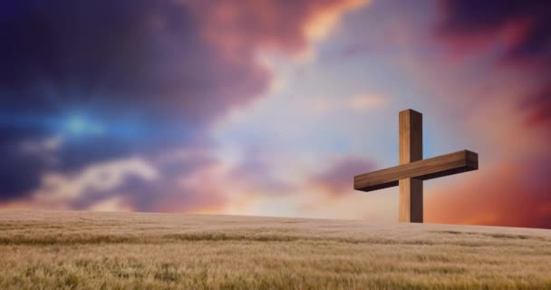Animacja Krzyża Chmur Wielkanoc Nad Świętym Tekstem Czwartkowym Wielkanoc Tradycja — Wideo stockowe
