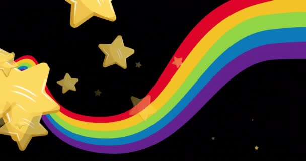 Animazione Stelle Sopra Arcobaleno Sfondo Nero Orgoglio Mese Lgbt Uguaglianza — Video Stock
