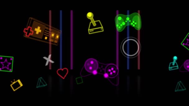Animation Video Game Digital Icons Data Processing Light Trails Global — Stock Video