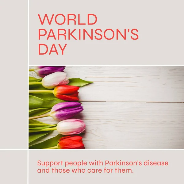 Imagen Del Texto Del Día Mundial Del Parkinson Sobre Flores — Foto de Stock