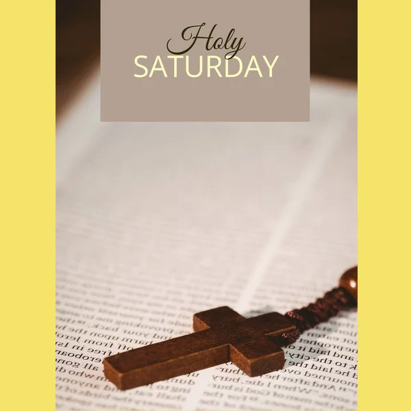 Bild Vom Heiligen Samstag Text Über Kreuz Und Bibel Karsamstag — Stockfoto