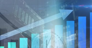 Okla finansal veri işleme animasyonu. Küresel iş, finans, hesaplama ve veri işleme kavramı dijital olarak oluşturulmuş video.