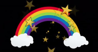 Siyah arka planda gökkuşağı üzerindeki yıldızların animasyonu. Gurur ayı, lgbt, eşitlik ve insan hakları konsepti dijital olarak oluşturuldu.