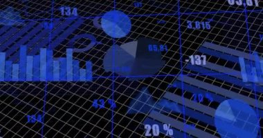 Animation of financial data processing over grid. Global business, finances, computing and data processing concept digitally generated video.
