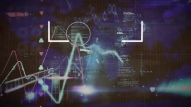 Dünya haritası üzerinde veri işleme ile başlatılan metnin canlandırması. Dijital arayüz, hesaplama ve veri işleme kavramı dijital olarak oluşturuldu.