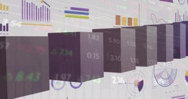 Animation of financial data processing over grid. Global business, finances, computing and data processing concept digitally generated video.