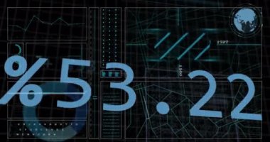 Şebeke arka planında finansal veri işleme animasyonu. Küresel iş, finans, hesaplama ve veri işleme kavramı dijital olarak oluşturulmuş video.