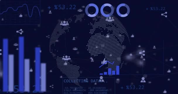 Animation Data Processing Globe Global Business Finances Computing Data Processing — Video Stock
