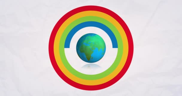 Animation Von Globus Und Regenbogen Auf Weißem Hintergrund Stolzer Monat — Stockvideo
